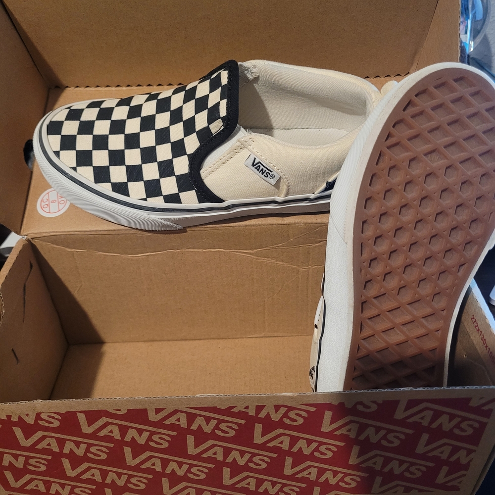 Vans Kids Checkerboard Slip-On Shoes - Black and White